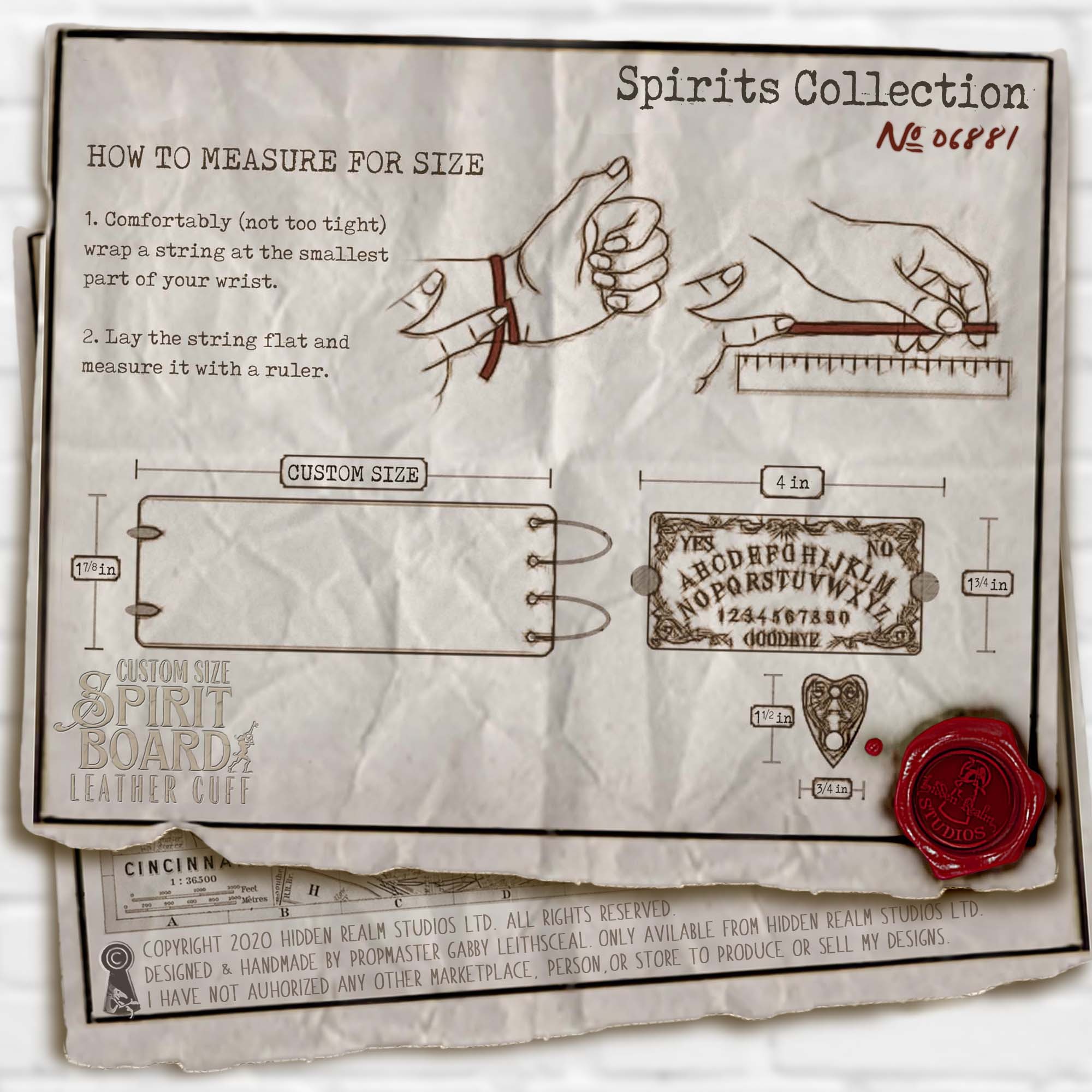 HRS COPYRIGHT - Ouija Cuff Size Info
