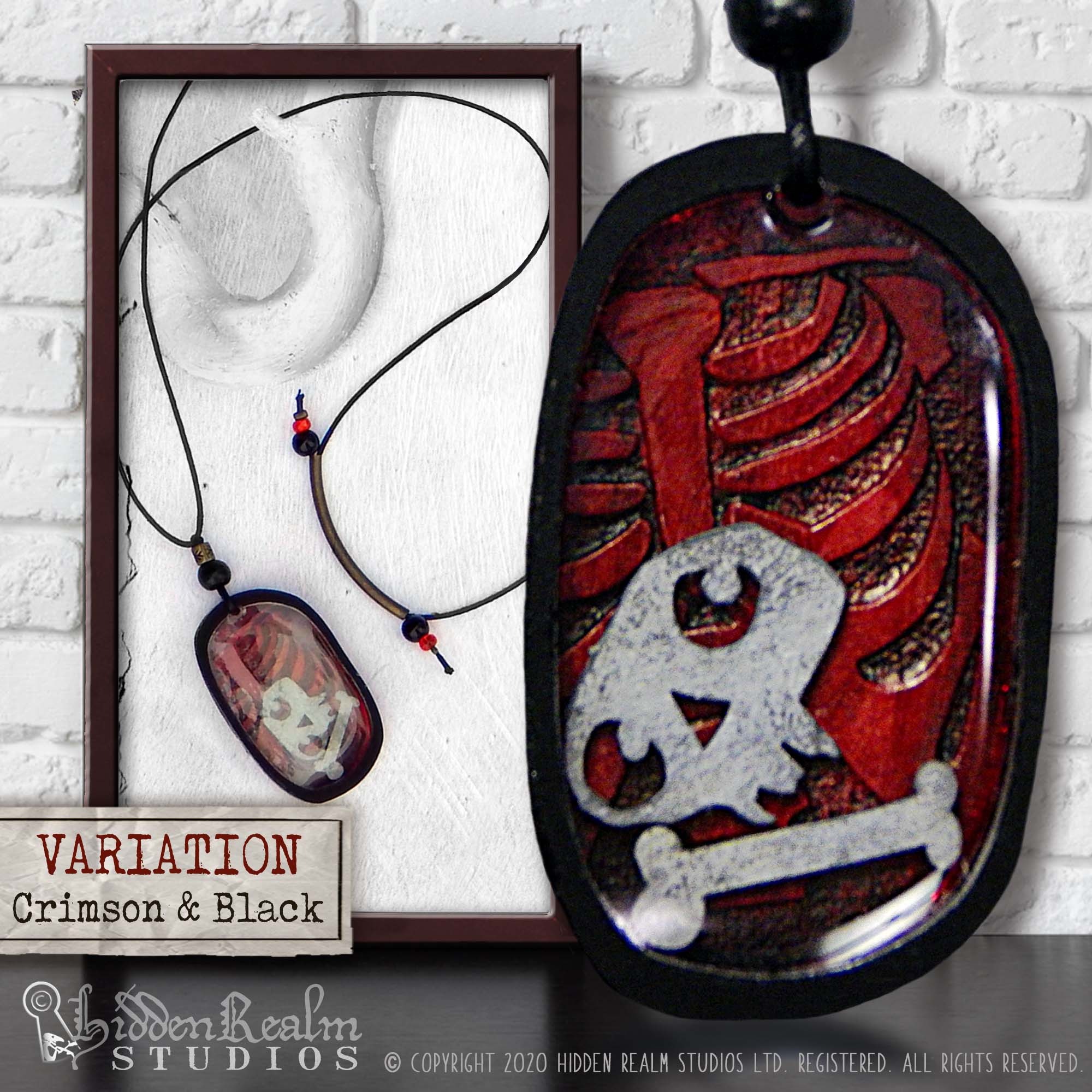 HRS COPYRIGHT -Rattled Bones Necklace Black and Crimson