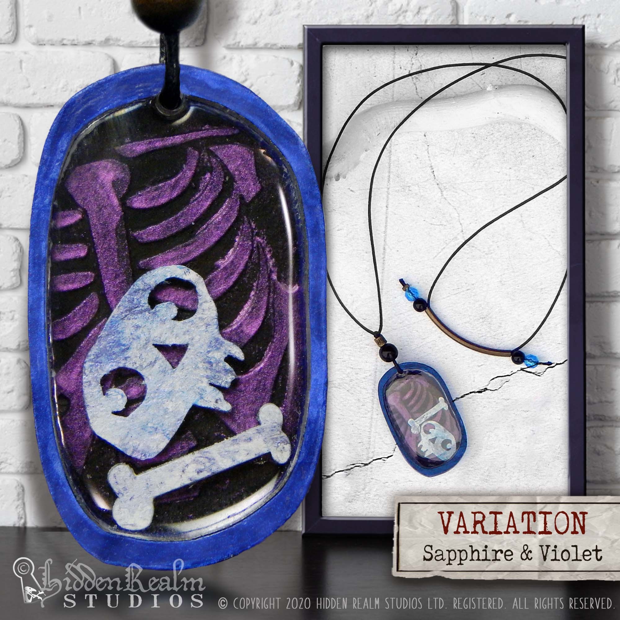 HRS COPYRIGHT -Rattled Bones Necklace Sapphire and Violet