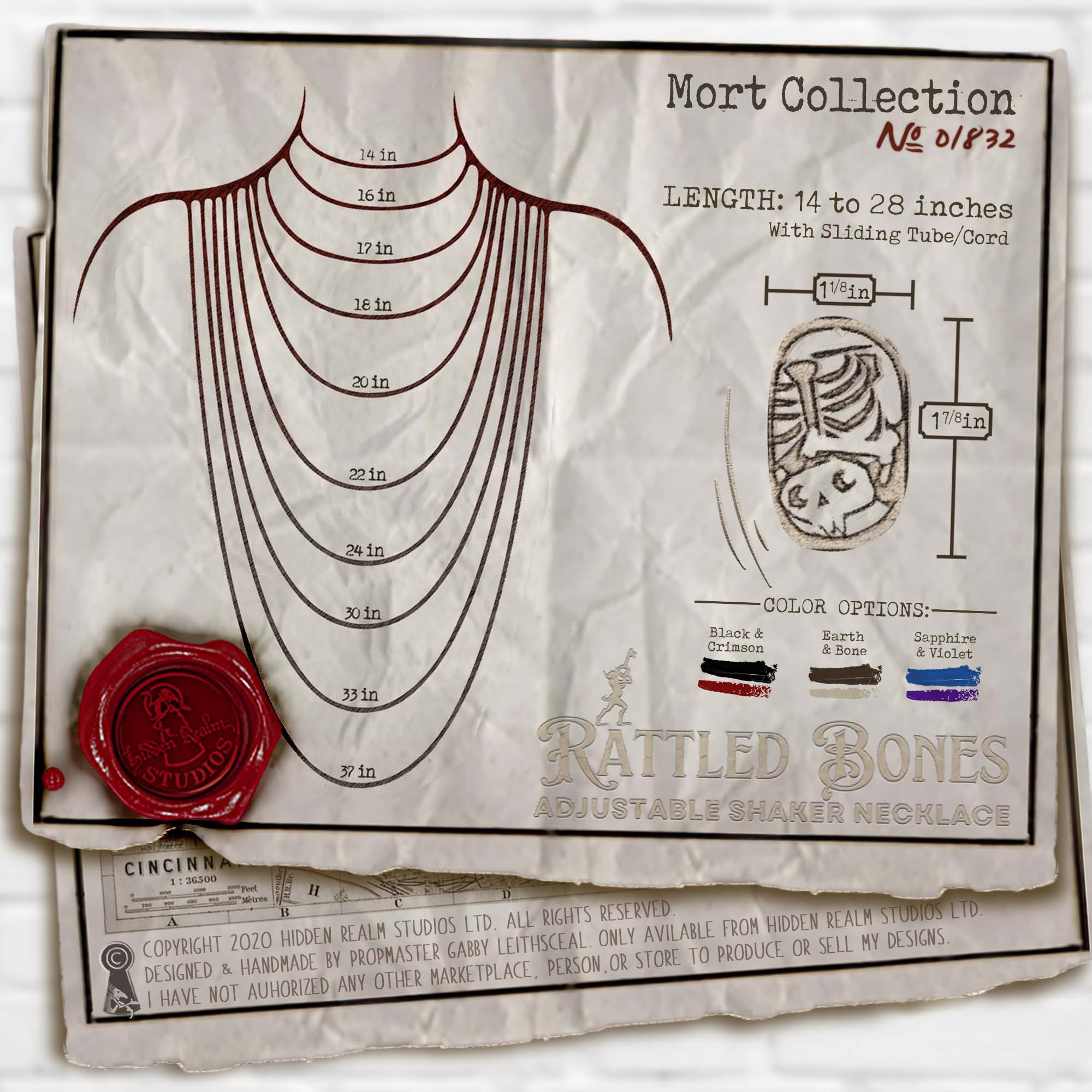 HRS COPYRIGHT -Rattled Bones Necklace Sized Info